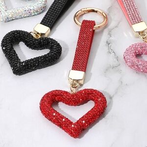 Valentine Day Gift Red Heart Keychain with Gold Accents